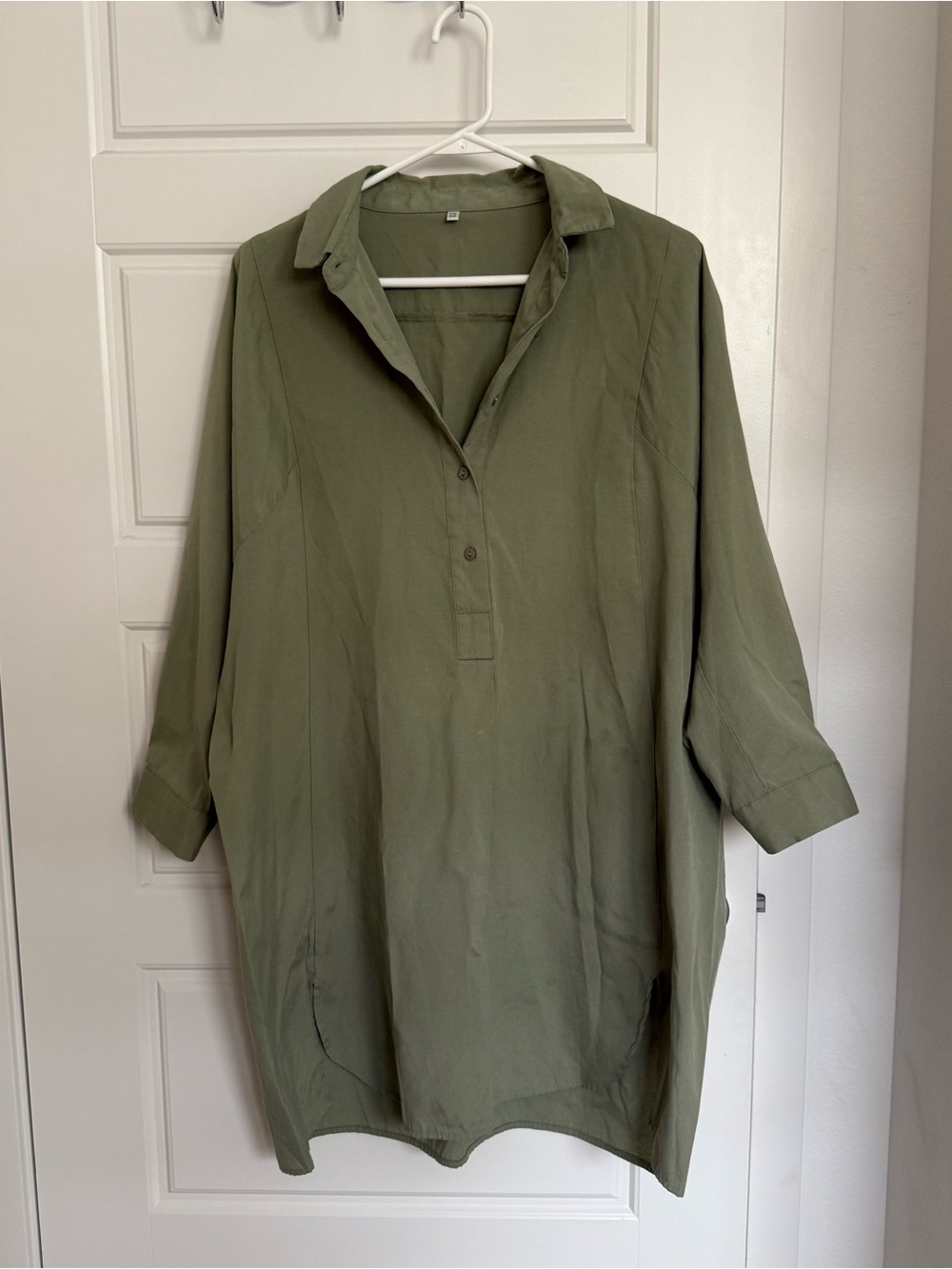 Unique Olive Green Collared Tunic Shirt